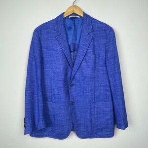 Ravazzolo Blazer US 44R Blue Wool Silk Linen Blend Two Button Made‎ in Italy